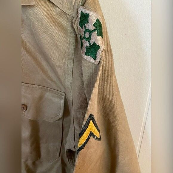 Vintage WW2 Army Military Shirt Men’s 15 X 32 Beige Twill Patches * Read* - Picture 3 of 4